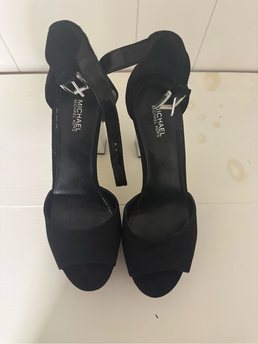 Michael Kora Black rhinestone Platform Ankle-Strap Peep-Toe Heel by - Picture 2 of 6